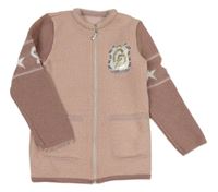 Starorůžovo-starorůžovohnědý pletený prepínaci sveter s písmenky