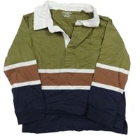 Kaki-hnedo-tmavomodrá mikina s pruhmi a golierikom PRIMARK