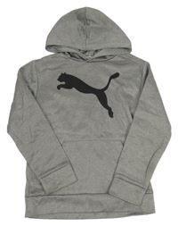 Sivá melírovaná thermo mikina s logom a vreckom a kapucňou zn. PUMA