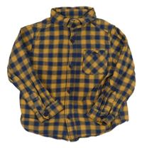 Okrovo-tnavomodrá kostkovaná vzorovaná košile Mothercare