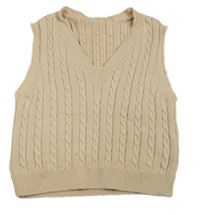 Béžová rebrovaná vzorovaná svetrová crop vesta SHEIN