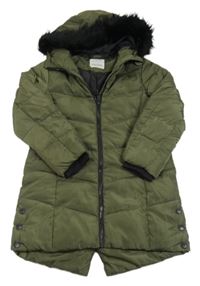 Khaki prošívaná šusťáková zimní parka s kapucí s kožešinou PRIMARK