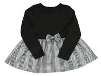 Čierno-biela kockovaná šatová tunika s mašlou