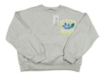 Nové - svetlosivá melírovaná mikina s květem a nápismi a flitrami M&S