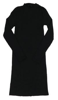 Čierne rebrované šaty s rolákom New Look