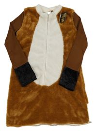 Kockovaným - hnedo-bielo-čierne chlpaté šaty s motýlkom