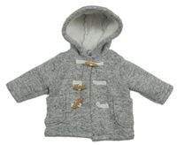 Šedo-bílý melírovaný pletený zateplený kabátek s kapucňou Topomini