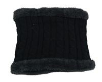 Černý žebrovaný vzorovaný pletený zateplený nákrčník