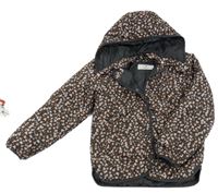 Tmavošedá kytičkovaná prošívaná šusťáková zateplená bunda s odepínací kapucí H&M