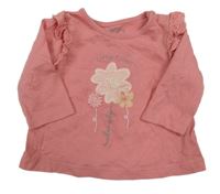 Růžové triko s kytičkami a volánky s madeirou Nutmeg