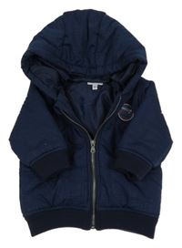 Tmavomodrý kostkovaný šusťákový zimní bomber s nášivkou a kapucňou absorba