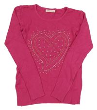 Tmavoružový sveter so srdíčkem z kamínků a peciček