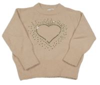 Pudrový chlpatý sveter so srdíčkem z flitrů C&A