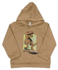 Svetlohnedá mikina s dinosaurom a kapucňou SHEIN