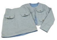 2Set - Modro-kostkované třpytivé teplé podšité crop bolérko + sukně SHEIN