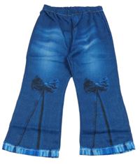 Modré flare kalhoty riflového vzhledu s mašľami