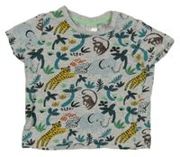Světlešedé melírované tričko se zvířátky a palmami H&M