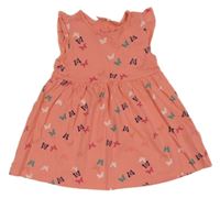 Korálové šaty s farebnymi motýlikmi a volánikmi alive