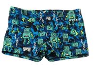 Modré army nohavičkové plavky s robotmi NABAIJI