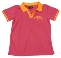 Malinovo-kriklavoě oranžové funkčné športové tričko s nápismi a golierikom ERGEENOMIXX