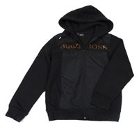 Černá propínací teplá mikina s logem a kapucí Hugo Boss