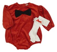 Nové - 2Set - Červené plyšové body s mašlí + bílé ponožky s krajkovými volánky RACHEL ZOE