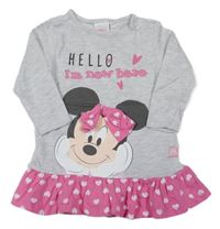 Světlešedo/melírovano-ružové šaty s Minnie a srdiečkami Disney