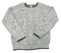 Bielo-sivý melírovaný sveter s copánkovým vzorom F&F