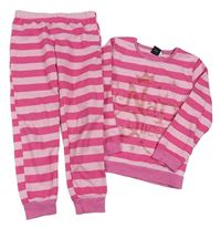 Ružovo-svetloružové pruhované pyžama s nápismi Disney
