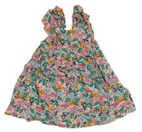 Svetloružová -zelené ľahké šaty so zvířaty a listami Primark