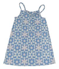 Modro-bielo-ružové kockované šaty s kvetmi Primark