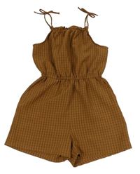Hnedý kockovaný kraťasový overal H&M