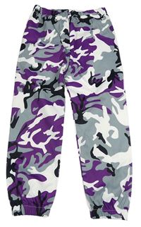 Šedo-černo-fialové army cuff kalhoty Shein