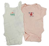 2x body - růžové s květy + bílé s květy