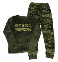 Khaki-army chlupato/fleecové pyžamo s nápisem Pep&Co