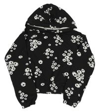 Čierna kvetovaná crop mikina s kapucňou H&M