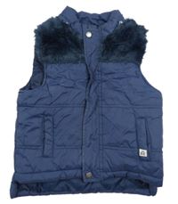 Tmavomodrá šušťáková zateplená vesta s kožešinou French Connection