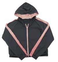 Antracitovo-staroružová športová prepínaci crop mikina s kapucňou Destination