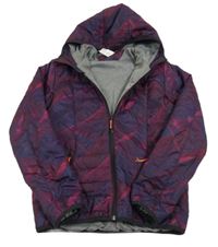 Vínovo-tmavomodrá vzorovaná šusťáková zateplená funkční bunda s kapucí Decathlon