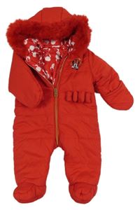 Červená šusťáková zimní kombinéza s Minnie a kapucí George