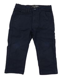 Tmavomodré plátenné crop nohavice