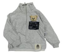 Svetlosivá melírovaná mikina s medvěďom a nášivkou