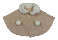 Pudrové teplákové pončo s kožešinou a srdiečkami