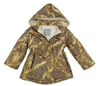 Hnědý vzorovaný šusťákový zimní kabát s kapucí