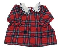 Červeno-čierno-zelené kockované šaty s golierikom Primark