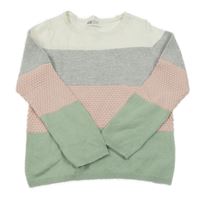 Šedo-růžovo-zelený svetr s třpytkami H&M