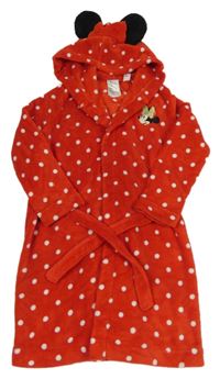 Červený puntíkatý chlupatý župan s Minnie a kapucí H&M