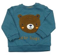 Petrolejová melírovaná mikina s medvěďom