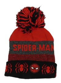 Červeno-tmavošedo-černá čepice se Spidermanem a bambulí Marvel