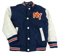 Tmavomodro-smetanový šusťákový jarní zateplený bomber s písmeny Primark